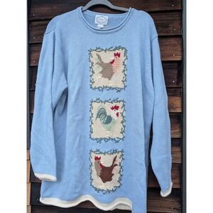 Stitches In Time Cottagecore Ranch Homestead Cotton Rooster Sweater Size 1X